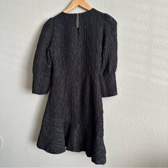 Zara Textured Weave Dress Black Puff Princess Sleeve Ruffle Cut-Out BackCrinkle - Picture 3 of 8